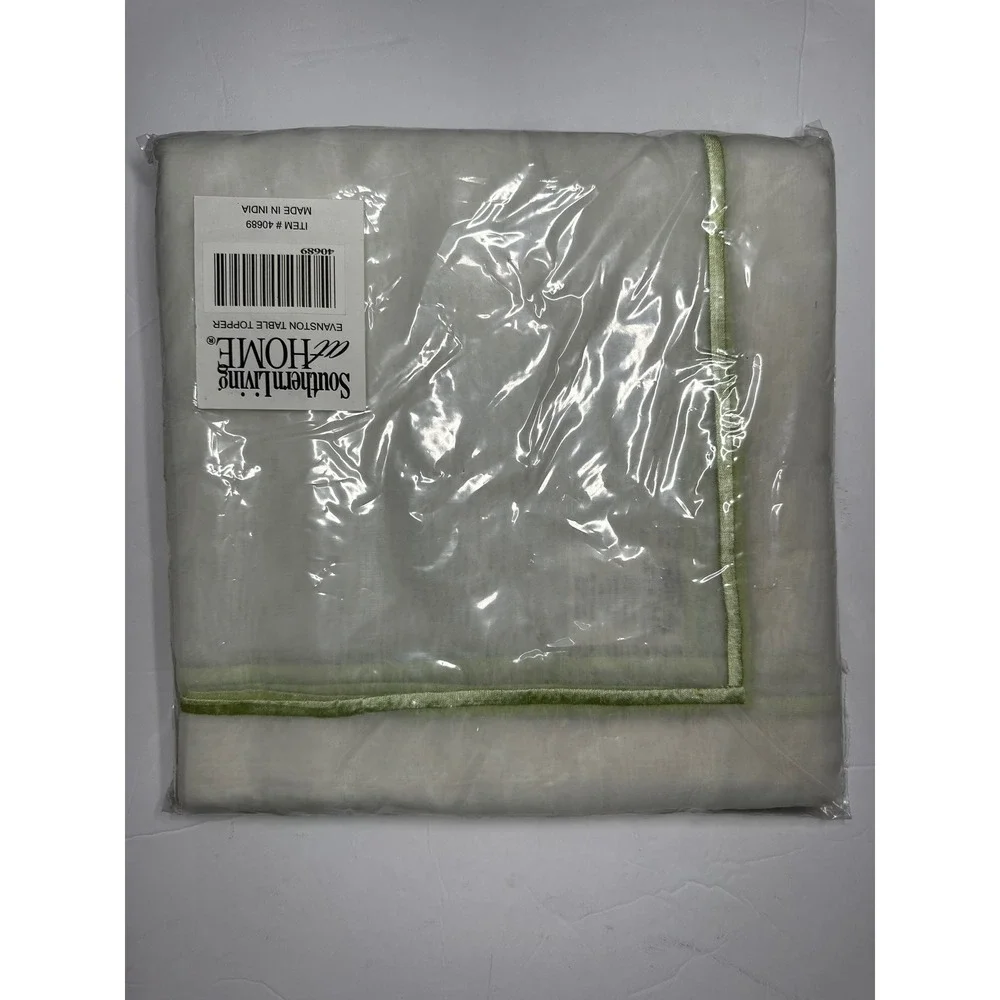 Southern Living at Home Evanston‎ Table Topper White Green Trim Square 40689 NIP